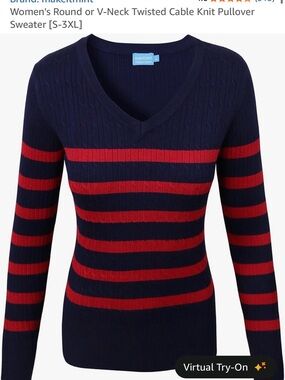 Cielo Navy and Pink Striped V-Neck Pullover